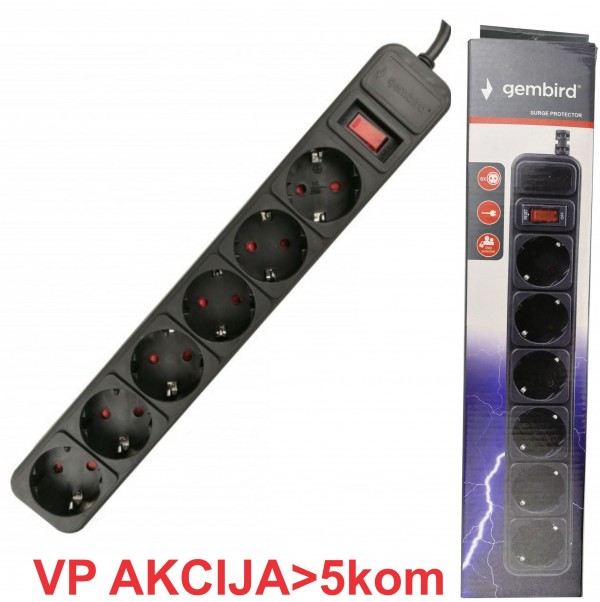 SPG6-B-6 (3G1.5) ** Gembird produzni kabl sa zastitom 6 uticnica(3x1.5mm, 16A,3500W)1.8m black (439)