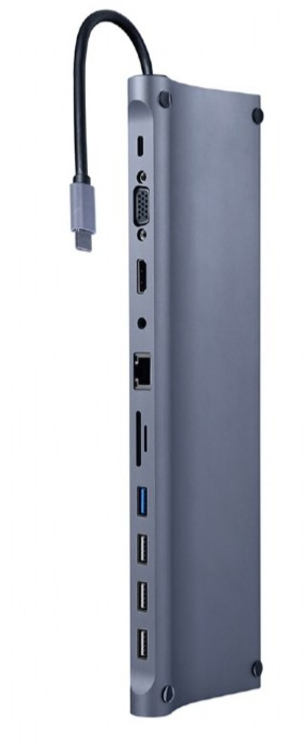 x-A-CM-COMBO11-01 Gembird USB Type-C 11-in-1 multi adapter USB hub+HDMI+VGA+PD+card reader+LAN+3,5mm