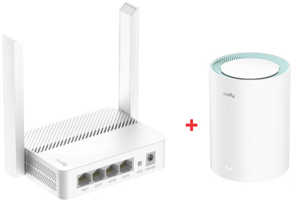 Cudy SET WR300 N300 Wi-Fi Router + M1300 1-pack AC1200 MESH