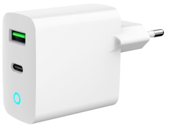 TA-UC-PDQC20L-W-01 Gembird punjac 20W, 2-port (USB-A+USB-C) LED, white