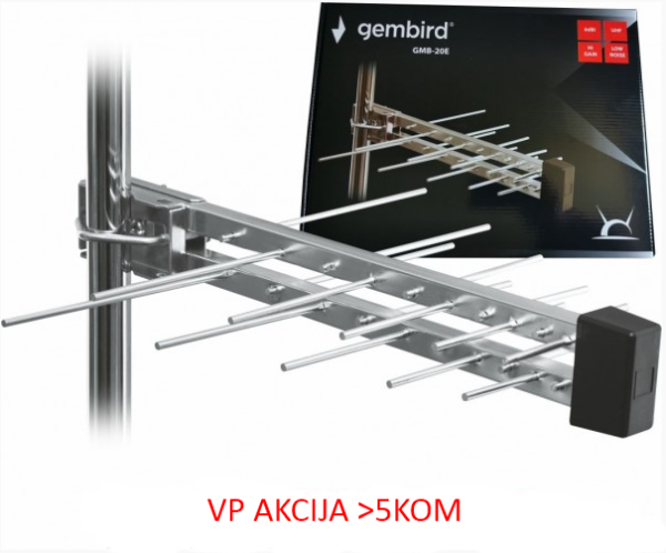 GMB-20E sa kutijom **Gembird Antena Loga UHF sa RF-Konektorom, 20elemenata, duzina 39cm, 6dB alu 562