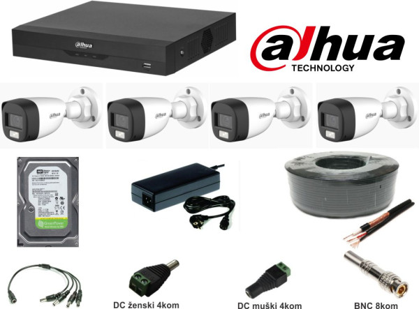 Dahua SET-18 * 4 kamere Full HD + Audio + DUAL LIGHT 2mpix, kabl 100m, napajanje 5A, 1TB (19990)
