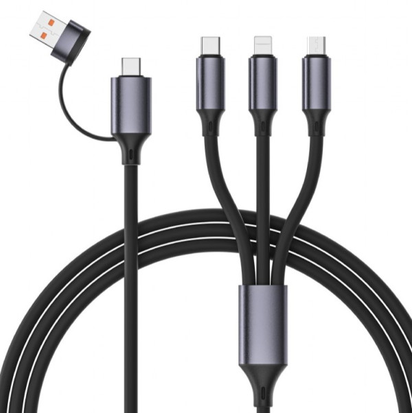 CC-USB2S-ACM31-1.5M Gembird Premium silicon 4-in-1 USB charging cable, 8-pin, Type-C i MicroUSB 1.5m