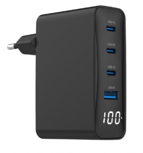 TA-UC-PDQC100LCD-01-BK Gembird 4-port 100W GaN USB fast charger, LCD, black