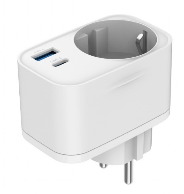 TA-ACPDQC20-01-W Gembird 20W 2-port USB brzi punjac sa pass-through AC socket-om, white