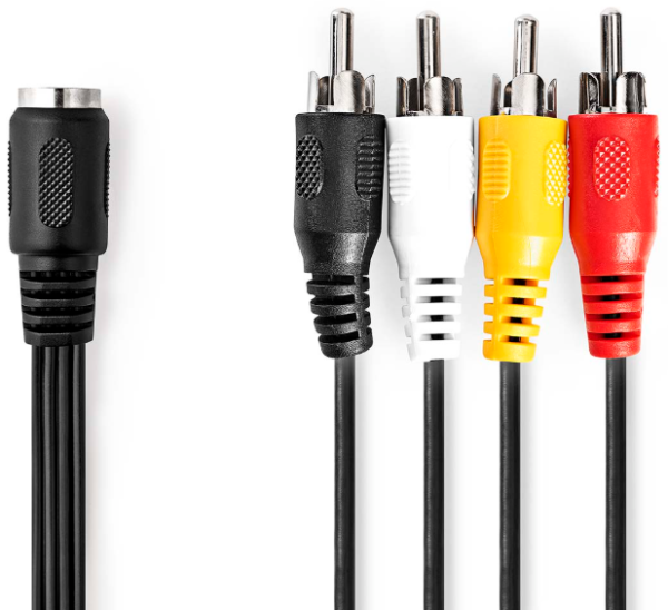 CAGL20475BK02 DIN Audio Kabl, DIN 5-Pin Zenski, 4x RCA Muski, Niklovan, 0.20 m, Okrugli, PVC, Crni