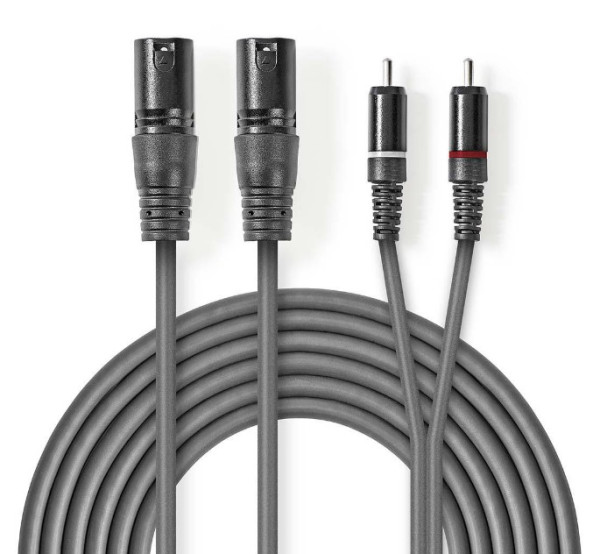 COTH15210GY30 Balanced Audio Cable 2x XLR 3-Pin muski na 2x RCA muski, 3m, PVC, Dark Grey
