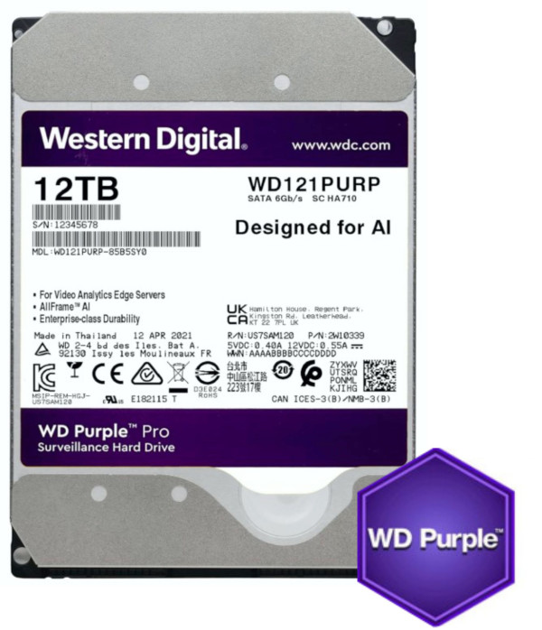 HDD 3.5 * 12TB WD121PURP WD Purple 24/7 7200RPM 256MB SATA3