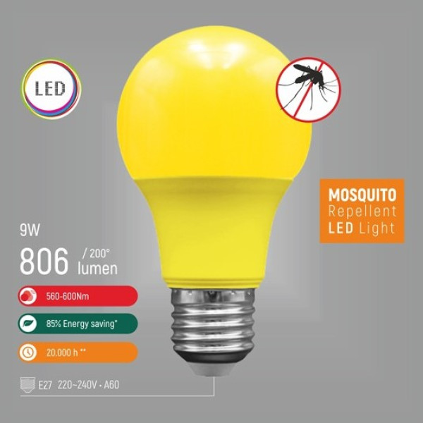 LED ECO sijalica E27 antiinsekt 9W A60 600Nm (Mosquito Repellent) 220-240V