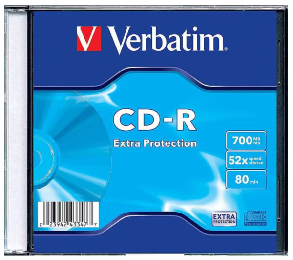 VERBATIM plasticna kutija CD-R 700MB 52X SLIM CASE 43347 43348